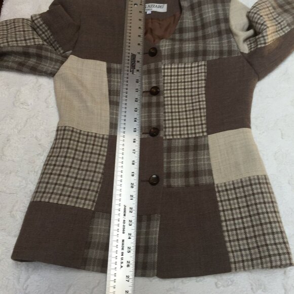 Vintage Loris Azzaro Paris Women V-Neck Button Front Plaid Blazer Jacket Size 11 - Picture 9 of 11